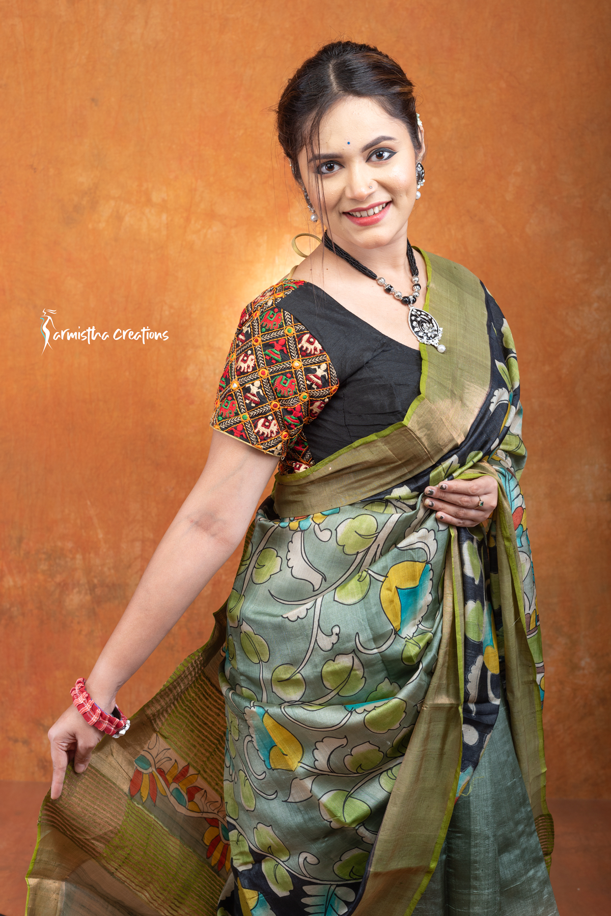 Zari Tussar Saree With Hand Kalamkari zthpk-014 - Image 3
