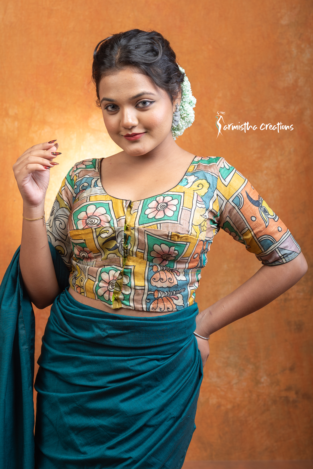 Advika kalamkari tussar blouse ready stitched