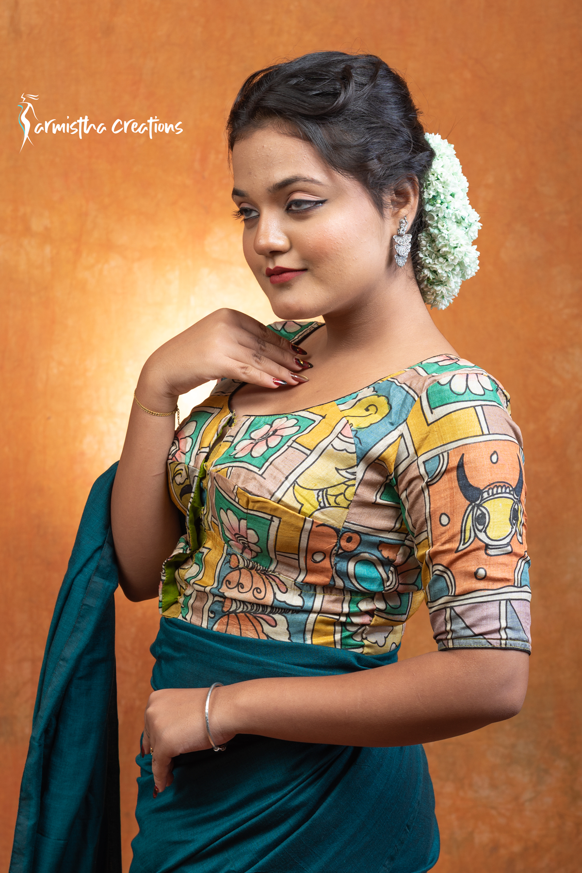 Advika kalamkari tussar blouse ready stitched