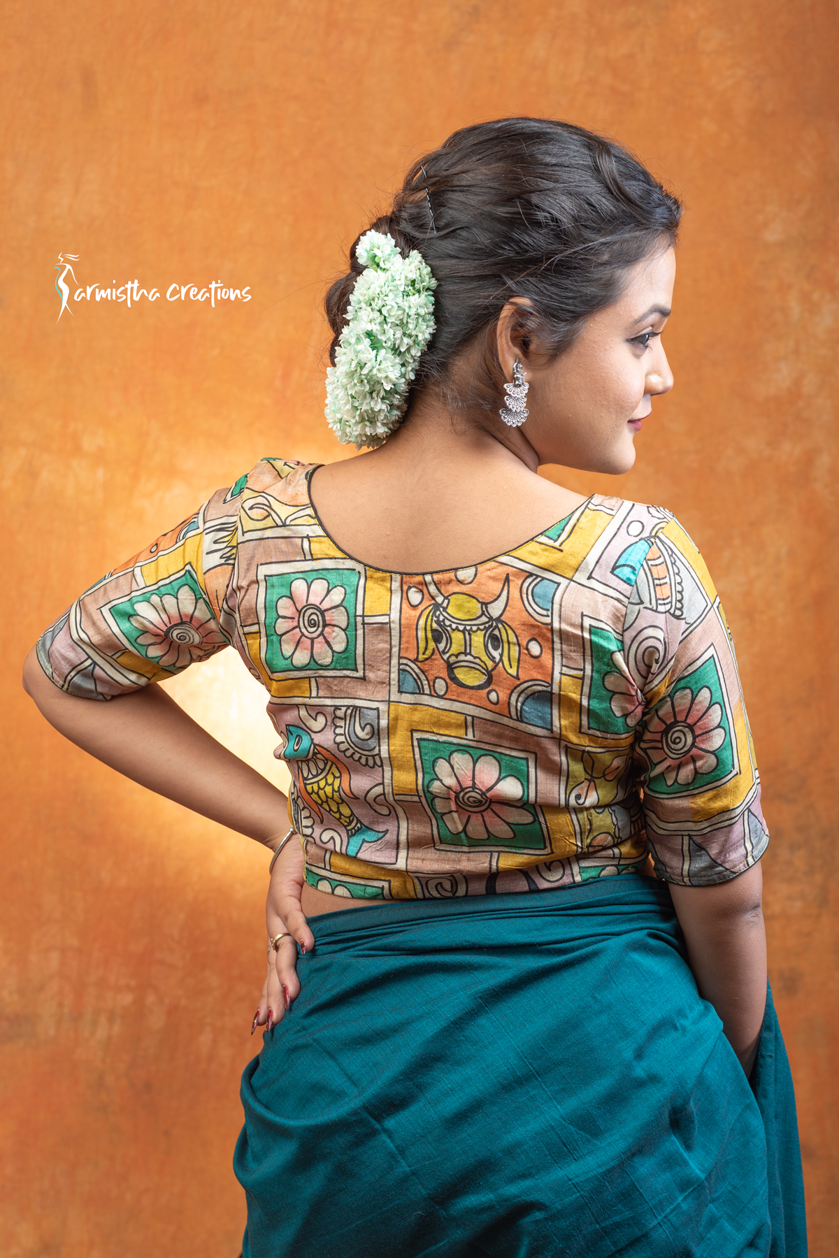Advika kalamkari tussar blouse ready stitched