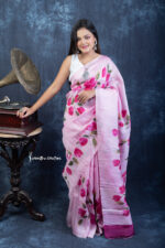 Pink Reverie Hand-Painted Bishnupuri Silk Saree – Bshp-003