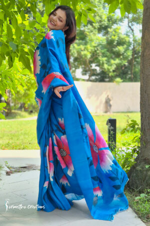 Prussian Winter (saree) inspired by the depth and elegance of classic Prussian Blue.