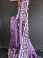 jamun colour dhonekhali tant saree with kantha stitch