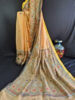 kantha stitch saree on peach dhonekhali tant