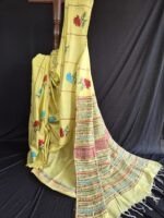 yellow khesh cotton saree with kantha stitch